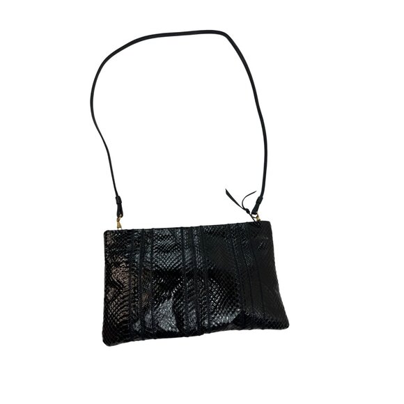 Black Snakeskin Clutch Purse With Adjustable Strap & Zipper Closure 2u - Picture 4 of 6